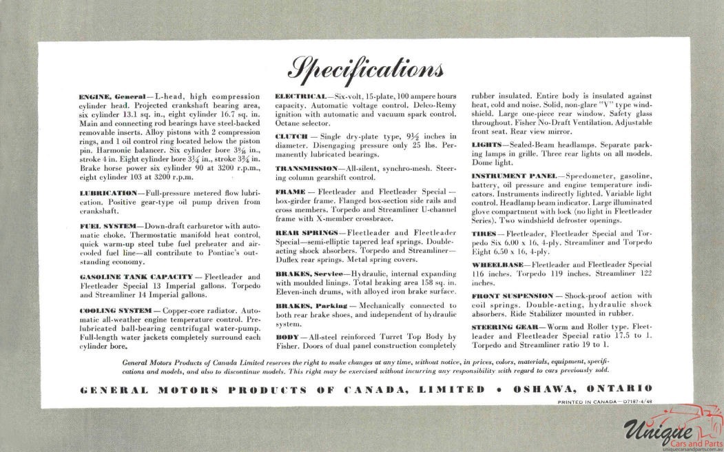 1948 Pontiac Canada Brochure Page 1